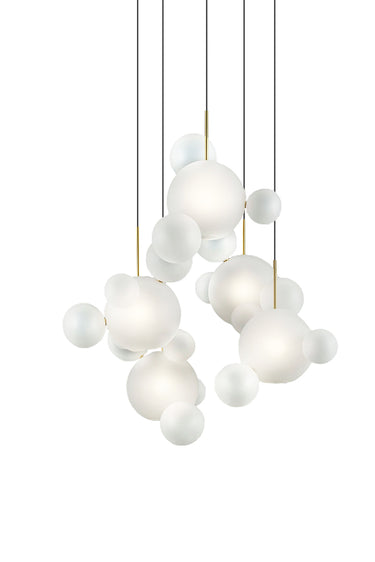 Close-up of hand-blown frosted glass bubbles, highlighting their light-diffusing elegance.